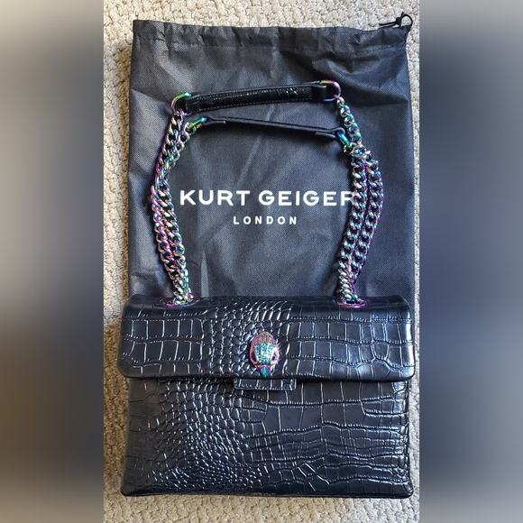 Kurt Geiger Handbags - Kurt Geiger London Kensington Croc Leather Shoulder Bag, Black